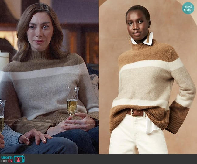 Banana Republic Relaxed Color Block Sweater in Iced Latte worn by Allison Grant (Madeline Wise) on So Help Me Todd