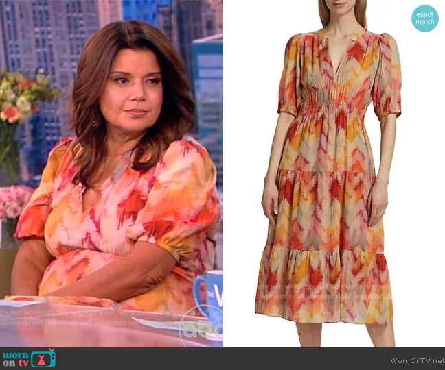 WornOnTV: Ana’s orange abstract print short sleeve dress on The View ...