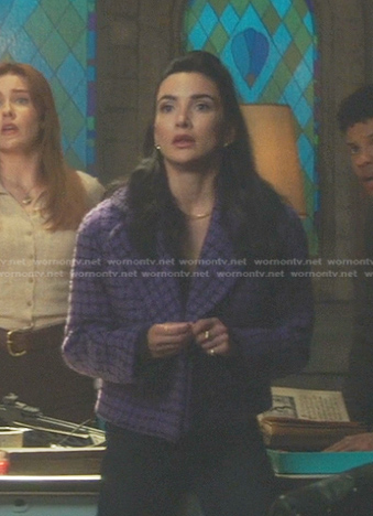 Bess's purple checked cropped jacket on Nancy Drew