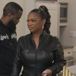 Kandi’s black leather jumpsuit on The Real Housewives of Atlanta