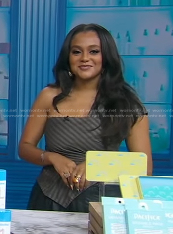 Blake Newby’s grey striped one-shoulder top on Good Morning America