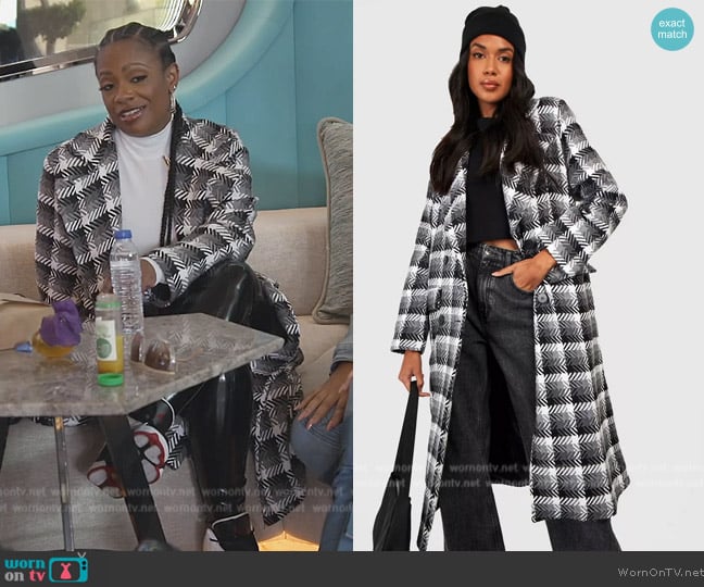 Boohoo Contrast Flannel Wool Coat worn by Kandi Burruss on The Real Housewives of Atlanta