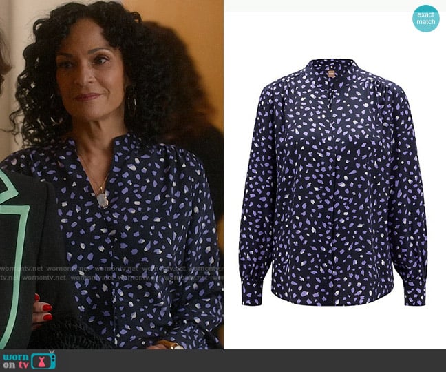 BOSS Regular-fit blouse in silk with seasonal print worn by Francey (Rosa Arredondo) on So Help Me Todd