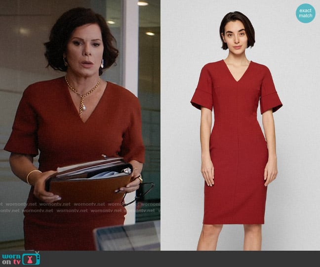 Hugo Boss Decine Dress in Dark Red worn by Margaret Wright (Marcia Gay Harden) on So Help Me Todd