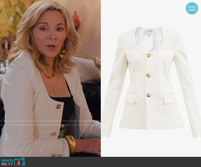 Bottega Veneta Scoop-neck Linen-blend Jacket worn by Madolyn Addison (Kim Cattrall) on Glamorous