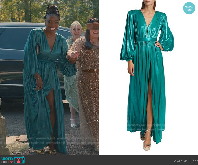 Bronx and Banco Zoe Metallic Gown worn by Helen Decatur (Heather Headley) on Sweet Magnolias