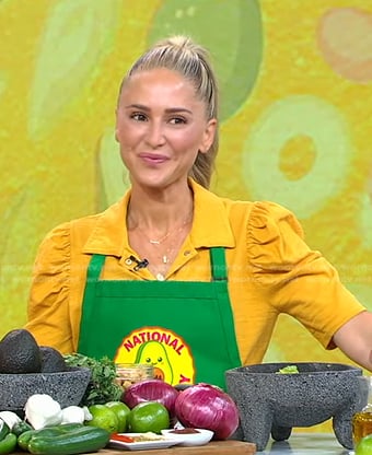 Brooke Williamson's mustard puff short sleeve top on Good Morning America