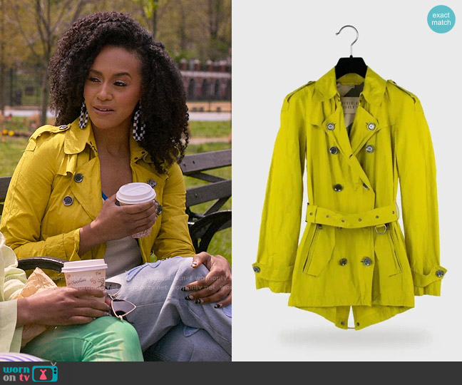 Sondi’s chartreuse trench coat on Run the World