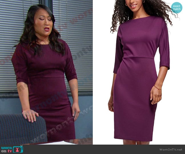 Calvin Klein 3/4 Sleeve Ponte Dress worn by Melinda Trask (Tina Huang) on Days of our Lives