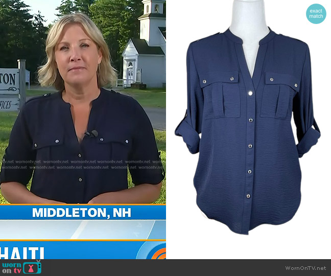 Calvin Klein Textured Roll-Tab Blouse worn by Kristen Dahlgren on Today