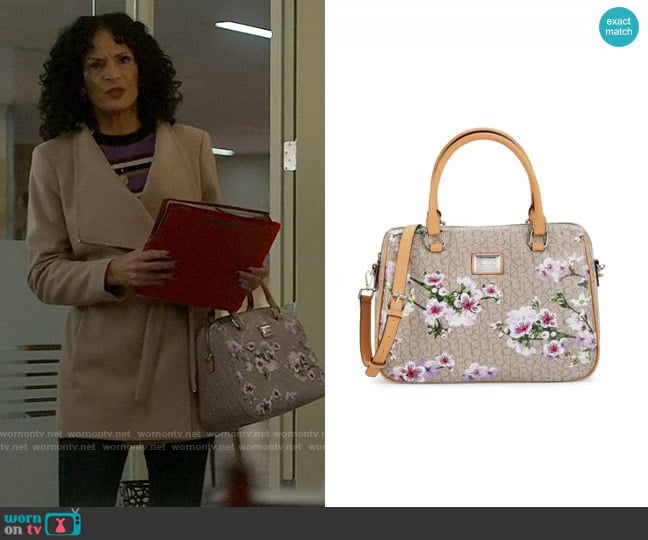 Calvin Klein Cherry Blossom-Print Satchel worn by Francey (Rosa Arredondo) on So Help Me Todd