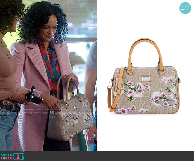 Calvin Klein Cherry Blossom-Print Satchel worn by Francey (Rosa Arredondo) on So Help Me Todd