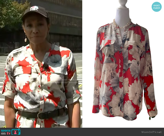 Calvin Klein Floral Flap Pocket Blouse worn by Rehema Ellis on NBC News Daily