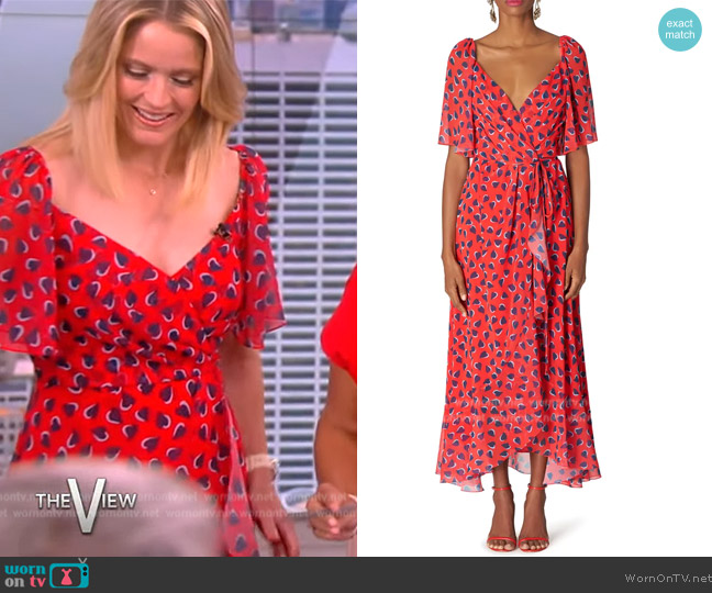 Carolina Herrera Heart Print Flutter Sleeve Chiffon Wrap Dress worn by Sara Haines on The View