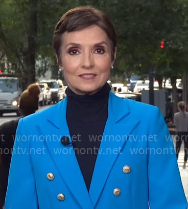 Catherine Herridge’s blue double-breasted blazer on CBS Mornings