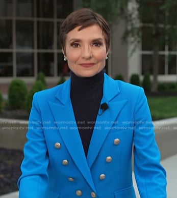 Catherine Herridge’s blue double breasted blazer on CBS Evening News