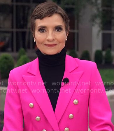 Catherine Herridge’s pink double-breasted blazer on CBS Mornings