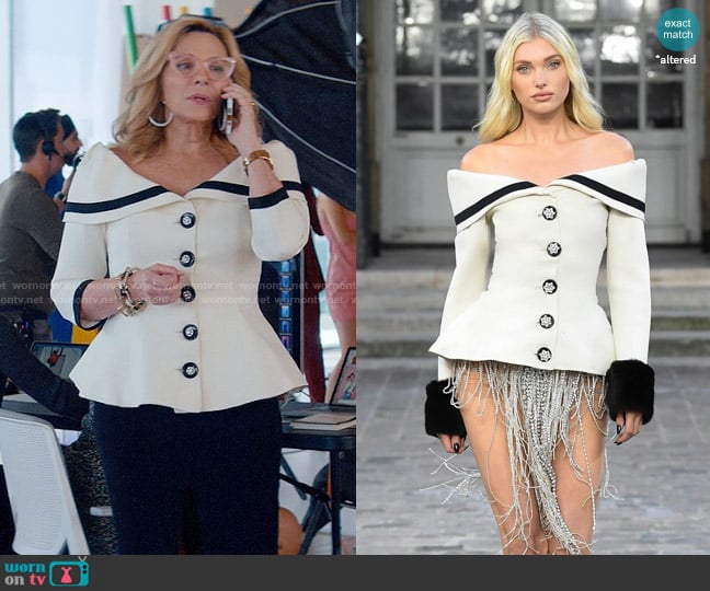 Celia Kritharioti FW 23 Collection Jacket worn by Madolyn Addison (Kim Cattrall) on Glamorous