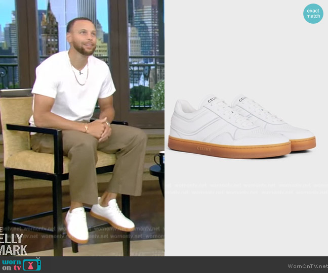 Celine Trainer Low Lace-Up Sneakers worn by Steph Curry on Live with Kelly and Mark