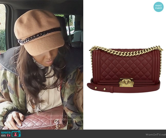 Chanel Boy Bag Burgundy Lambskin worn by Ubah Hassan on The Real Housewives of New York City