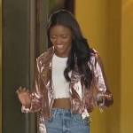 Charity’s metallic pink bomber jacket on The Bachelorette