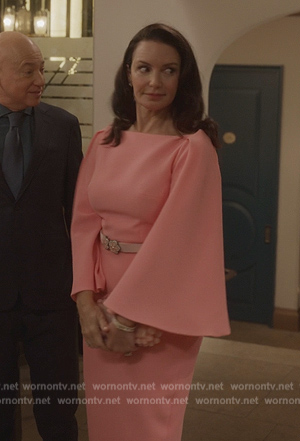 Charlotte's pink bell sleeve dress on And Just Like That