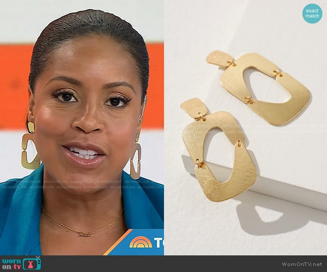 Chicos Square Gold Tone Drop Earrings worn by Sheinelle Jones on Today