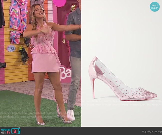 Christian Louboutin Degrastrass 85 crystal-embellished PVC and leather pumps worn by Jojo Fletcher on The Bachelorette