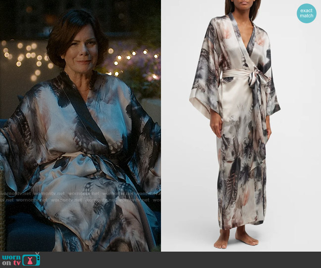 Christine Lingerie Sanctuary Long Feather-Print Silk Robe worn by Margaret Wright (Marcia Gay Harden) on So Help Me Todd