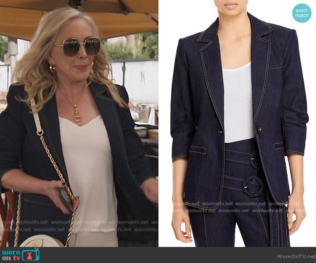 Cinq a Sept Khloe Denim Blazer worn by Shannon Beador on The Real Housewives of Orange County