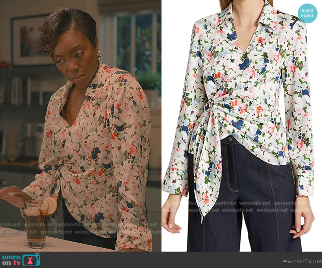 Cinq a Sept Rou Surplice-Neck Top worn by Helen Decatur (Heather Headley) on Sweet Magnolias