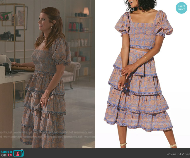 Cleobella Paislee Puff-Sleeve Smocked Blouse worn by Maddie Townsend (JoAnna Garcia Swisher) on Sweet Magnolias