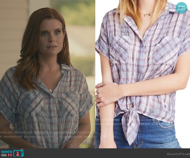 Anthropologie Plaid Button Down Top worn by Maddie Townsend (JoAnna Garcia Swisher) on Sweet Magnolias