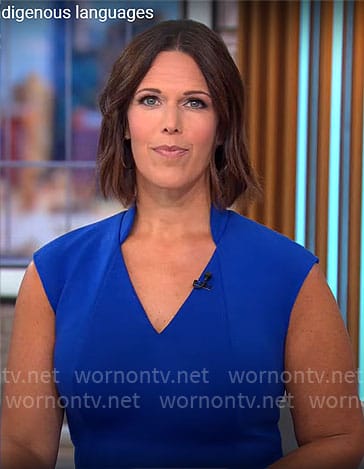 Dana Jacobson’s blue v-neck dress on CBS Mornings