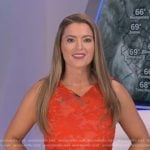 Dani Beckstrom’s red floral sheer lace dress on Good Morning America