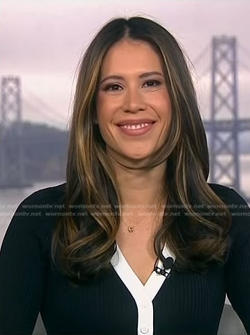 Deirdre’s black contrast trim dress on NBC News Daily