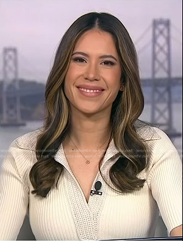 Deirdre’s white ribbed top on NBC News Daily