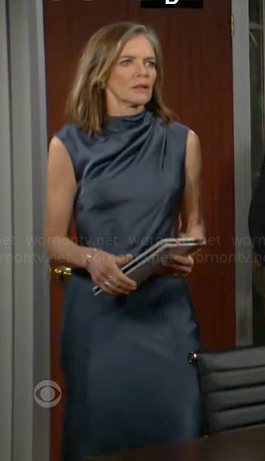 Diane's blue draped satin dress on The Young and the Restless