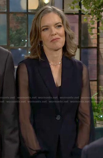 Diane’s navy blazer with sheer sleeves on The Young and the Restless