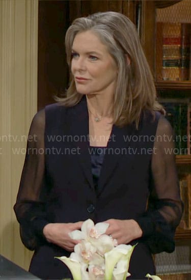 Diane's navy blazer with sheer sleeves on The Young and the Restless