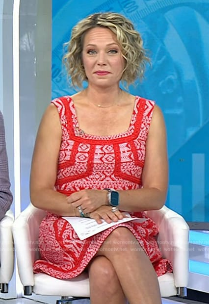 Dylan’s red embroidered dress on Today