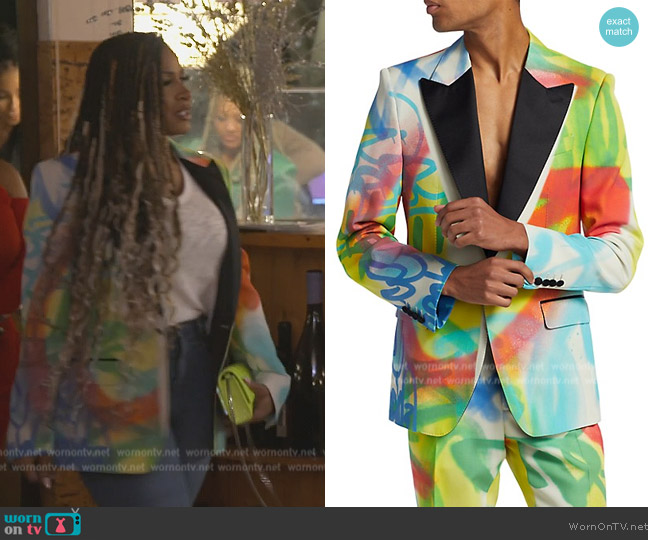 Dolce and Gabbana Technical Sprayed Graffiti Tuxedo Jacket worn by Sheree Whitefield on The Real Housewives of Atlanta