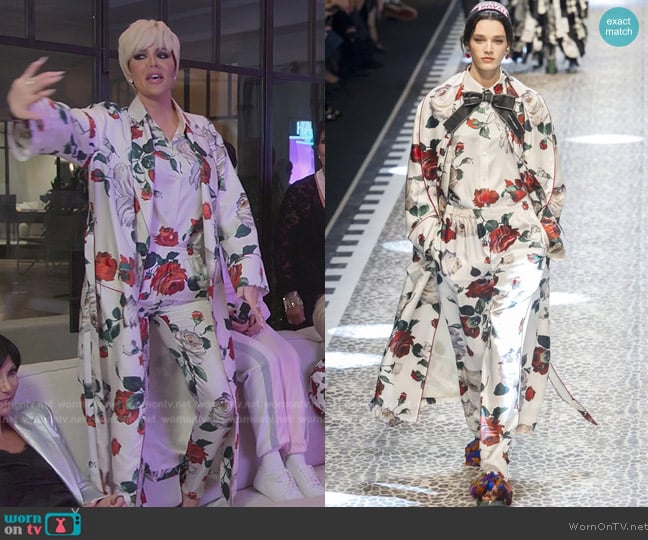 Dolce and Gabbana Floral Print Robe and Pajama Set worn by Khloe Kardashian (Khloe Kardashian) on The Kardashians