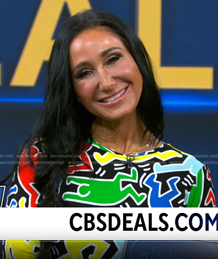 Elizabeth Werner’s rainbow printed top on CBS Mornings