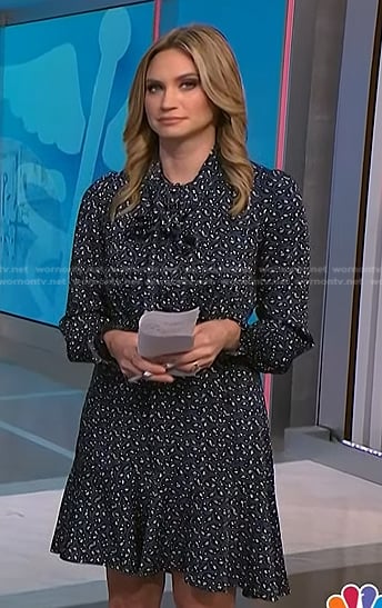 Ellison’s black floral tie neck dress on NBC News Daily