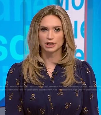 Ellison Barber’s navy floral long sleeve dress on NBC News Daily