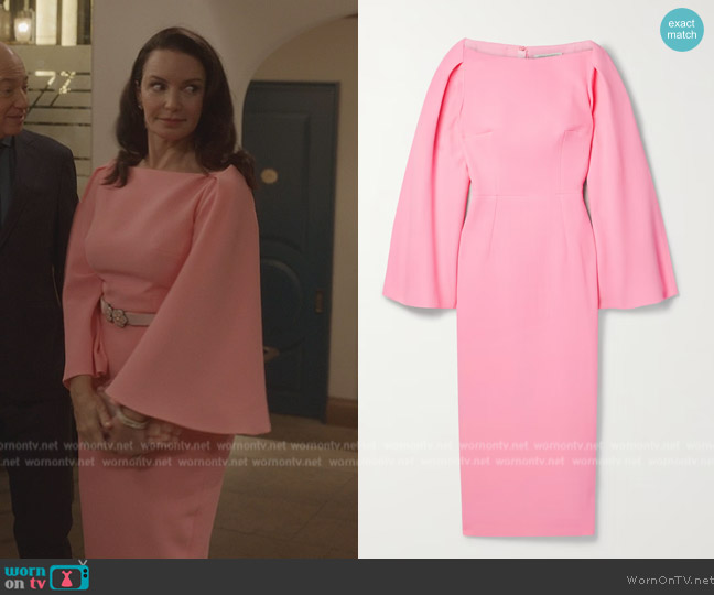 Emilia Wickstead Switzy crepe midi dress worn by Charlotte York (Kristin Davis) on And Just Like That