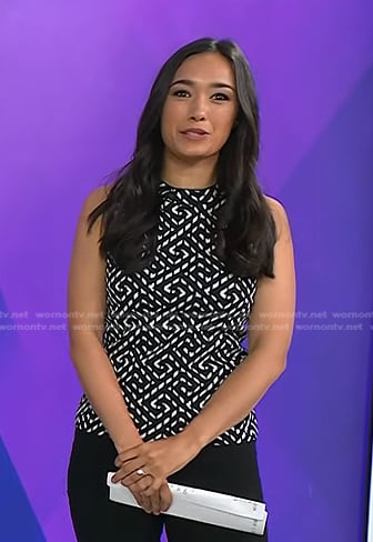 Emilie’s black and white print sleeveless top on Today