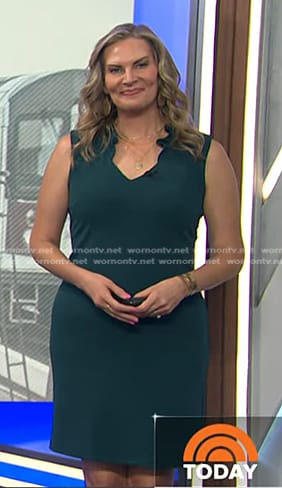 Emily West's green ruffle neck sheath dress on Today