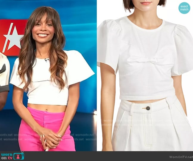 En Saison Twisted Front Mixed Media Crop Top worn by Zuri Hall on Access Hollywood